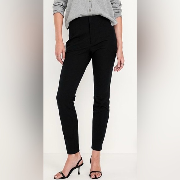 H&M Black Trousers EUC Skinny Khakis Dress Pants Chinos Cotton Stretch High Rise - Picture 8 of 9